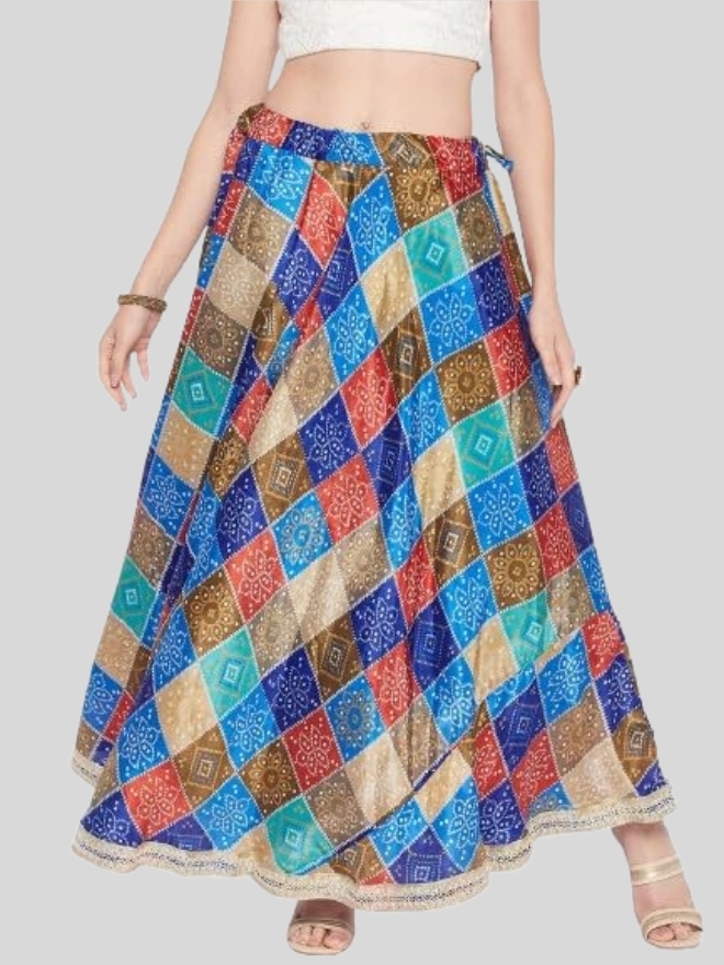Women's Handmade Bandhani Silk Skirt – Long Boho Maxi Skirt, 40 Inch Length, Traditional Indian Design |