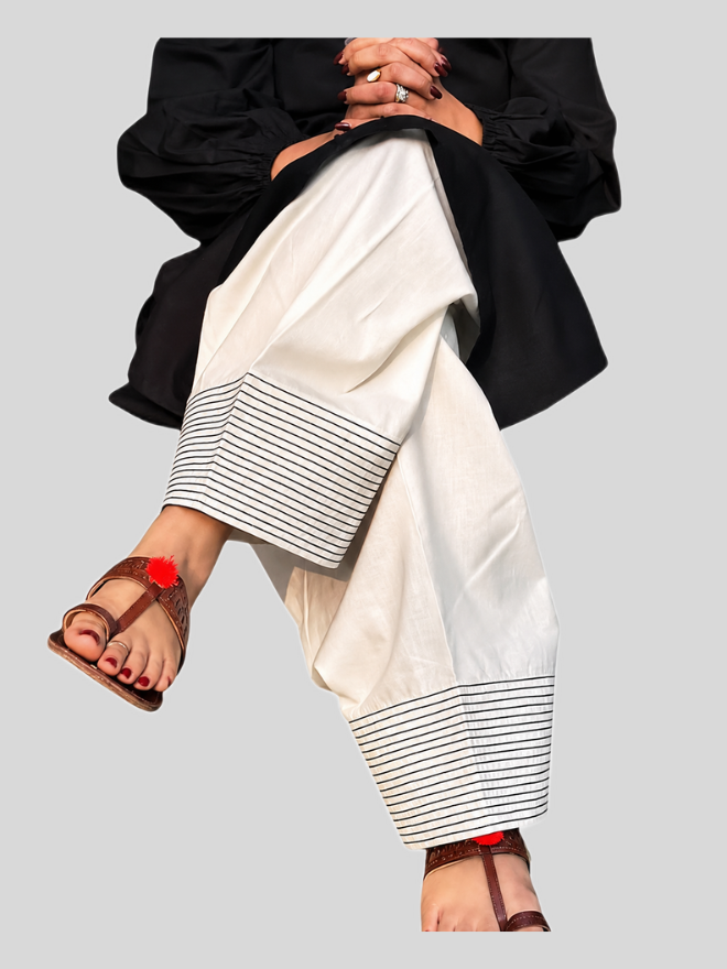 Women’s Cotton Farshi Salwar with Black Thread Work | Ethnic Flared Salwar Pant | Traditional Bottom Wear for Kurtis & Tunics |