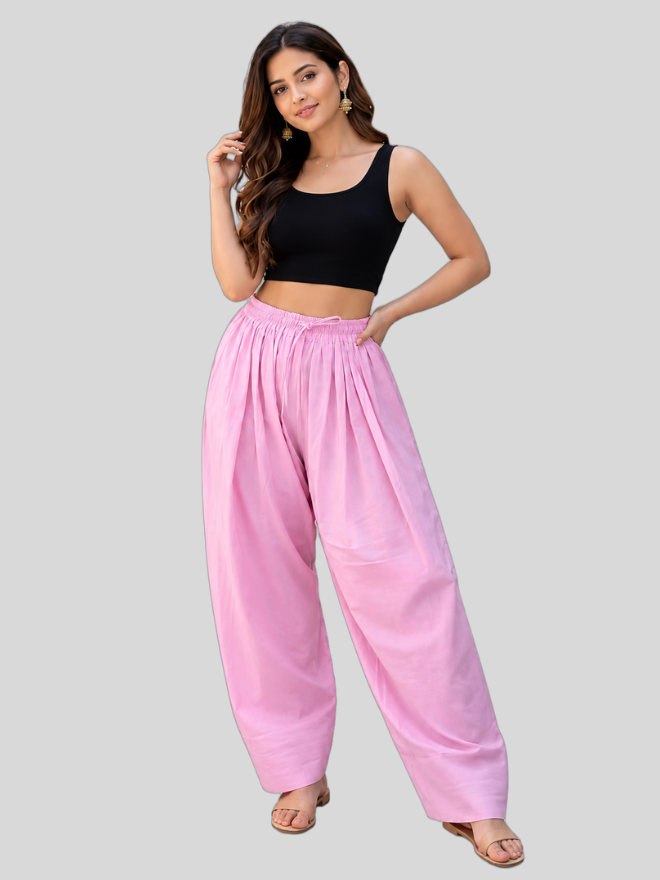 Women's Cotton Farshi Salwar | Plain Solid Loose Fit Ethnic Pants with Drawstring Waist | Traditional Indian Bottomwear |